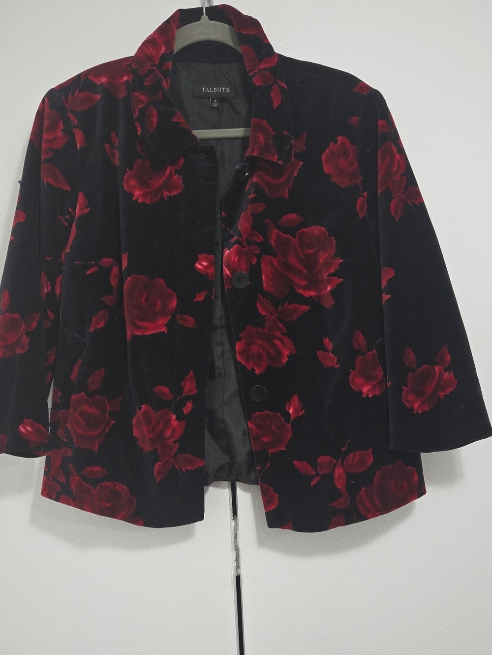 Talbots Black Velvet Blazer with Red Floral